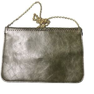 olive green Faux Leather Cutout Chain Strap Convertible Clutch Sling Bag